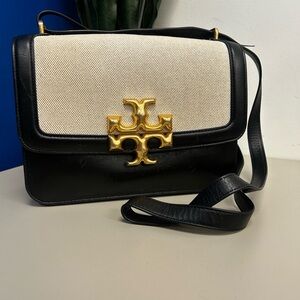 TORY BURCH Flap Elegant Black and Cream Shoulder Bag